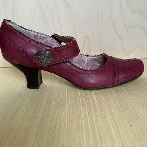 Leather Mary Jane shoes with a 2” heel, Hibiscus Red.